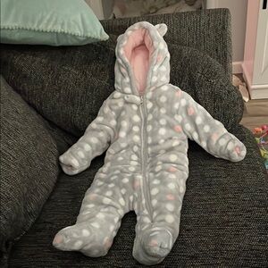 Cozy Gray and Pink Polka Dot Kids One Piece